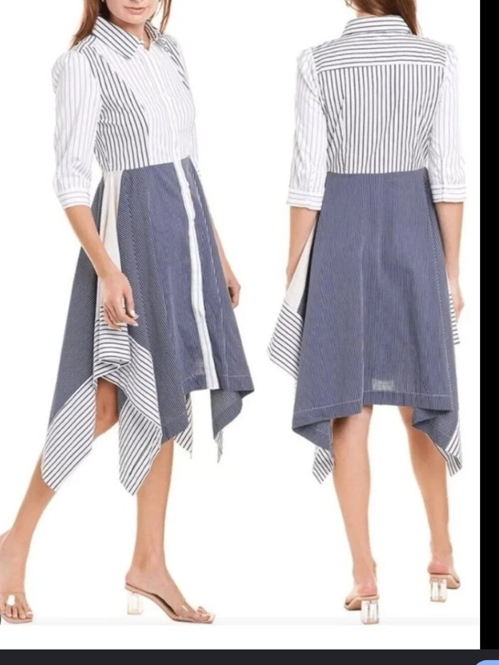 NWTβBlue White Striped Asymmetrical Dress Size L Gracia